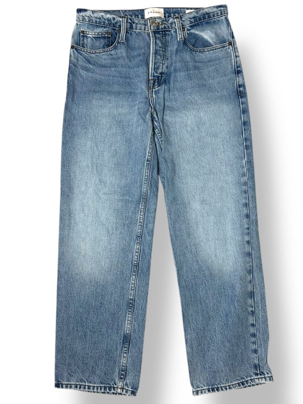 Frame Slouchy Straight Jeans Medium Wash Button Fly Size 27